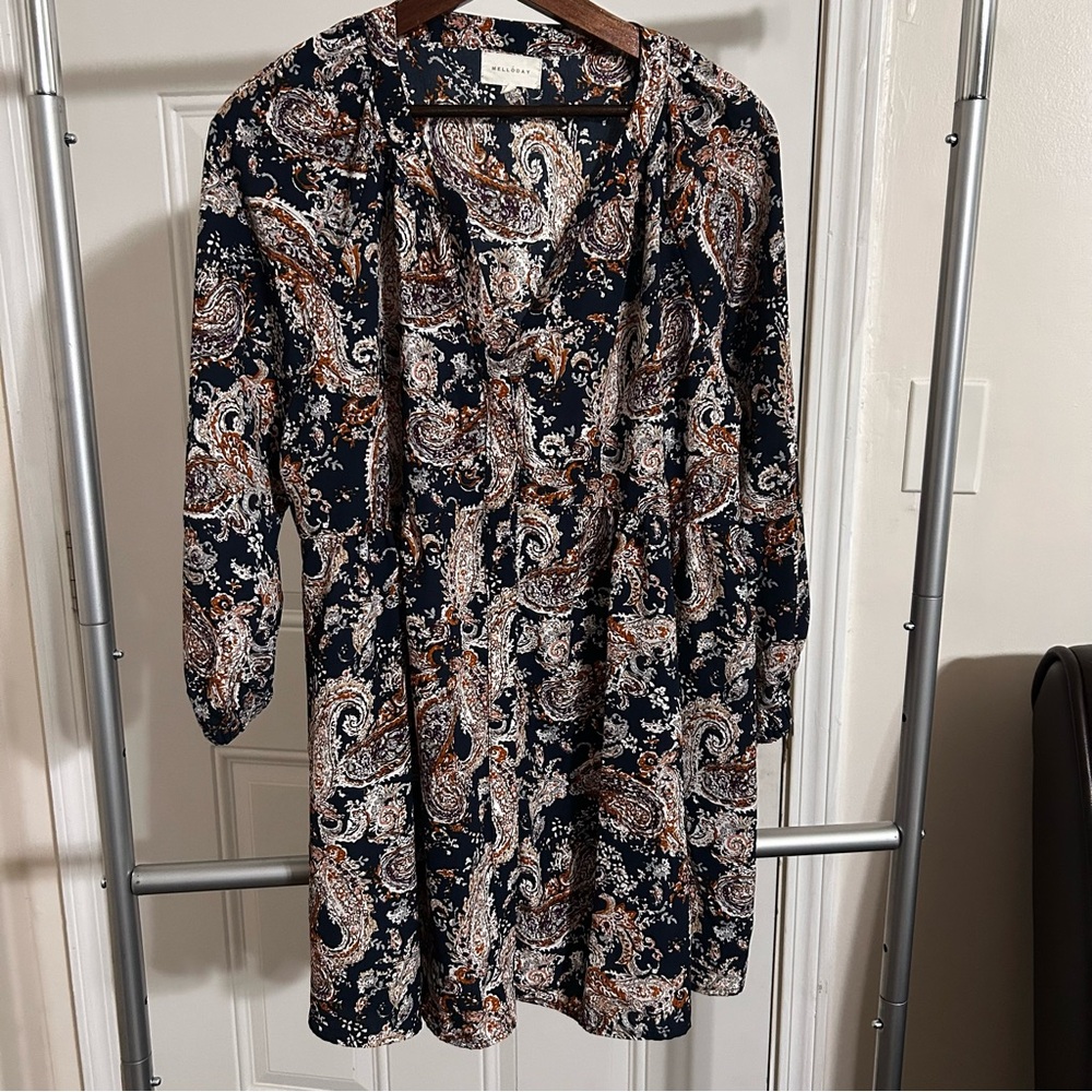 MELLODAY Navy Paisley Tunic with Brown and Cream Accents